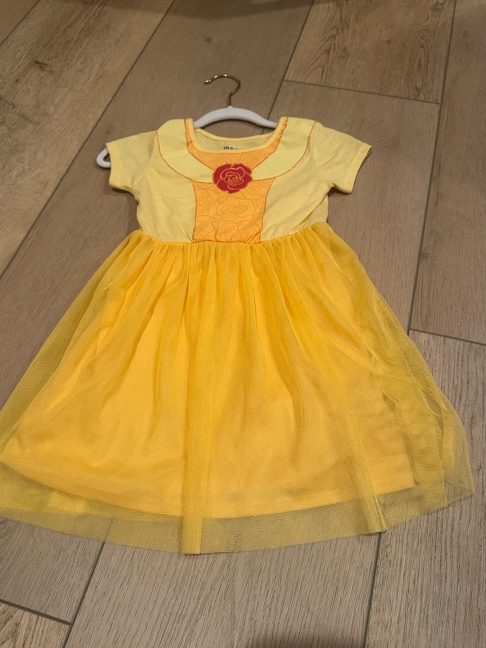 Old Navy Yellow Girls' Tulle Skirt Dress with Red Rose Accent